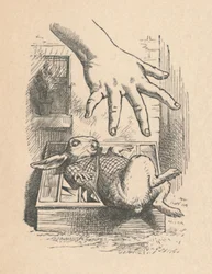 Alice putting her hand down to the White Rabbit