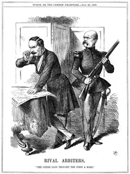Napoleon III and Otto von Bismarck carving up Europe. John Tenniel cartoon from Punch, London, 28 July 1870.