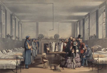 Queen Victoria and Prince Albert visiting soldiers wounded in the Crimean War, at Brompton Hospital, Chatham, 1855