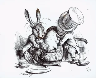 The Mad Hatter and the March Hare Putting the Dormouse in the Teapot, Illustration from 
