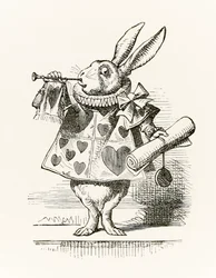 The White Rabbit with trumpet and scroll heralding the accusation, from 
