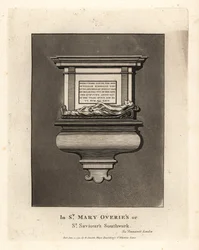 Grave effigy and monument to honest man William Emerson, died 1575, in St Mary Overie’s or St Saviour’s Southwark