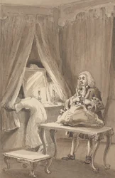Hogarth After His Wife had Put on a New Night Shirt, Ties up Her Things to Send to Sir James Thornhill with a Letter in Which He Told Him, 