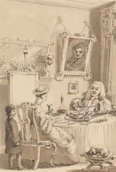 Hogarth Drinking the First Glass of Wine with His Wife - Their Dogs Keeping Respectful Distances