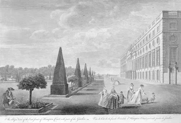An Oblique View of the East Front of Hampton Court with part of the Garden, c.1744