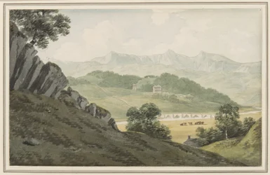 Llanelltyd Bridge over the Maw, on the road between Barmouth and Dolgellau, looking to Hengwrt and beyond to Cader Idris, Merionethshire, 16 July 1790