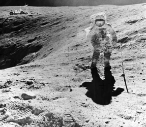 Charles Duke Collecting Samples at the Descartes Landing Site During the Apollo 16 Mission