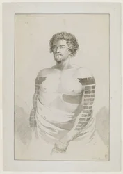 Portrait of a Chief of Borabora; a Bearded Man with Arms Heavily Tattooed with Flat Rectangular Patches, and a Large Patch on His Left Side. December 1777