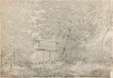 A Toopapapoo of a Chief, with a Priest Making His Offering to the Morai, in Huoheine