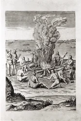Indians praying around a fire, engraving from Hariot
