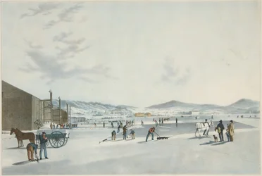 Rockland Lake - Cutting Ice. View From the North East, pub. 1849