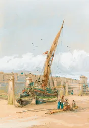Fishermen Gossiping Before a Beached Vessel, 1846