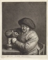 Farmer with Pipe and Jug in Hand by a Table