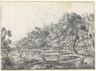 A Woodland Pond with a Hunter