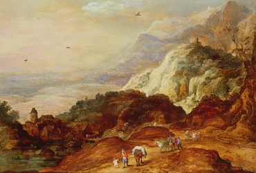 A Mountainous Landscape with Figures and Mules
