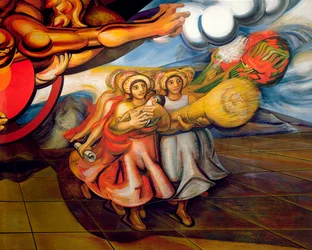 Mexican women, with their children and the products of their labour, marching to demand their rights, from the cycle, 