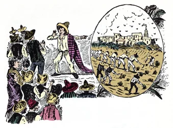 The Mexican Revolution (1910-1920): story of hard work by one of the workers in the Valle Nacional, circa 1908 - Xylography by Jose Guadalupe Posada