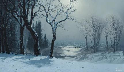 JJM Recreates Bierstadt-A: Winter in Yosemite (Skaters)