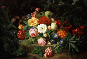 Still Life of Summer Flowers and Fruits