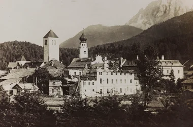 Album: My World War Memories of the South-Western Front in Carinthia, Italy, Trentino-Alto Adige 31/03/1915-12/11/1918: View of Dobbiaco after the Bombing (b/w photo)