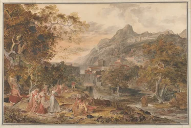 View of Vietri with Young Country Women Dancing for Shepherds in the Foreground