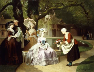 Marie Antoinette and Louis XVI in the Tuileries Garden with Madame Lambale, 1857