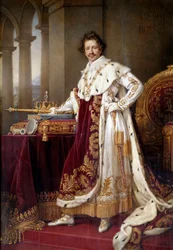 Full-length portrait of Ludwig I of Bavaria (1786-1868) in coronation robes. 1826. 1.44 x 2.71 m. Munich, Neue Pinakothek