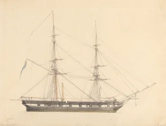 Single Brig with Union Jack and Three Figures