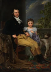 Portrait of a Prominent Gentleman with His Daughter and a Hunting Dog