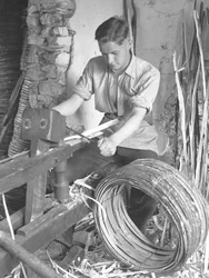 Hoop Maker Using Draw Knife to Make Hoops
