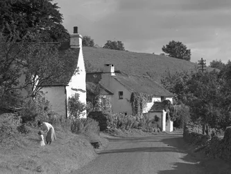 Lyth Valley road south with cottages at Winster