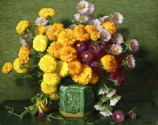 Marigolds and Asters in a Chinese Vase