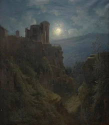 Italian Ruin Landscape in Moonlight