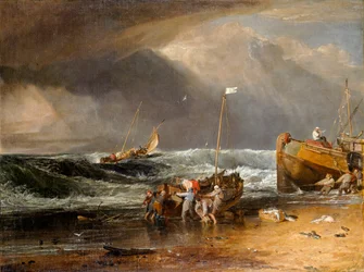 Coast Scene of Fishermen Hauling a Boat Ashore, or The Iveagh Seapiece