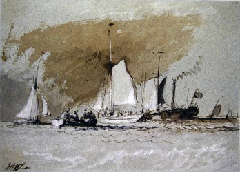 Fishing Boats at Sea, Boarding a Steamer off Cowes, Isle of Wight
