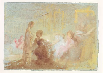 Interior at Petworth House with people in conversation, 1830