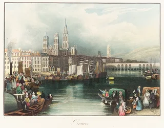 Rouen (France). Lithography by Joseph Mallord William Turner (1775-1851)