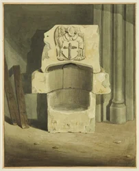 Ancient font taken out of south wall of crypt of St John