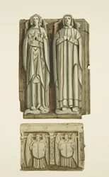 Effigies on tomb of Thomas Rowley and his wife in the crypt of St John