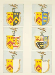 Six Coats of Arms in Stained Glass Windows in North and South Aisles (East End) of Bristol Cathedral