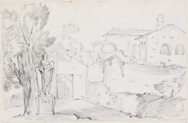 Corner of an Italian Garden with a Church Beyond