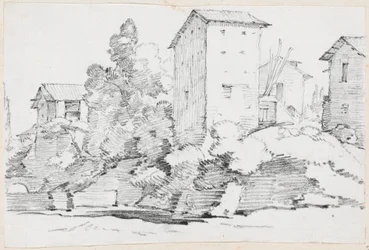 Italian Farm Buildings by a Stream