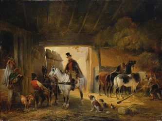 A Rider watering his Horse in a Stable, 1840