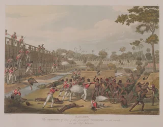Rangoon: The Storming of One of the Principal Stockades on July 8th 1824, plate 15 from 