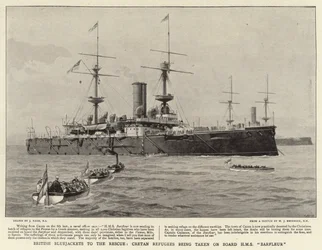British Bluejackets to the rescue, Cretan Refugees being taken on Board HMS Barfleur