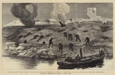 The Bombardment of Alexandria, Landing Party from HMS Invincible, under Lieutenant Barton R Bradford and Flag-Lieutenant the Honourable Hedworth Lambton destroying Guns at Fort Mex