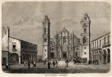 The Cathedral of Havana, Cuba, drawing by Navlet to illustrate the voyage to the island of Cuba, in 1859, by Richard Dana. Engraving in 