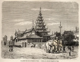 The palace of the King of Ava, in Amarapoura, drawing by Navlet to illustrate the journey to the kingdom of Ava, in 1855, of Captain Henri Yule. Engraving in 