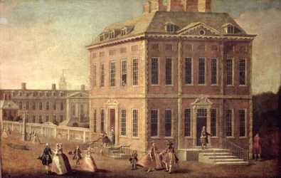 View of Ranelagh House and Gardens, and the Chelsea Hospital, with figures walking in the foreground
