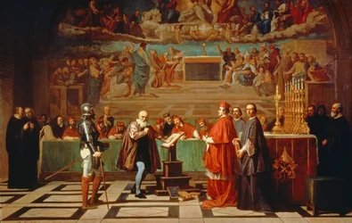 Galileo Galilei (1564-1642) before members of the Holy Office in the Vatican in 1633, 1847